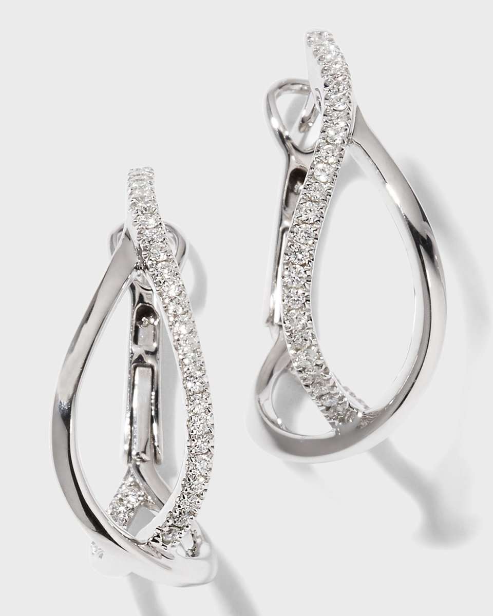 18K White Gold Small Diamond Crossover Hoop Earrings